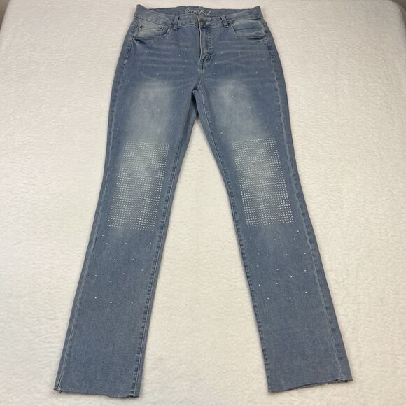 Copperflash Jeans‎ Women’s 8 Blue Bedazzled Slim Straight Sparkle Stretch Denim - Picture 1 of 12